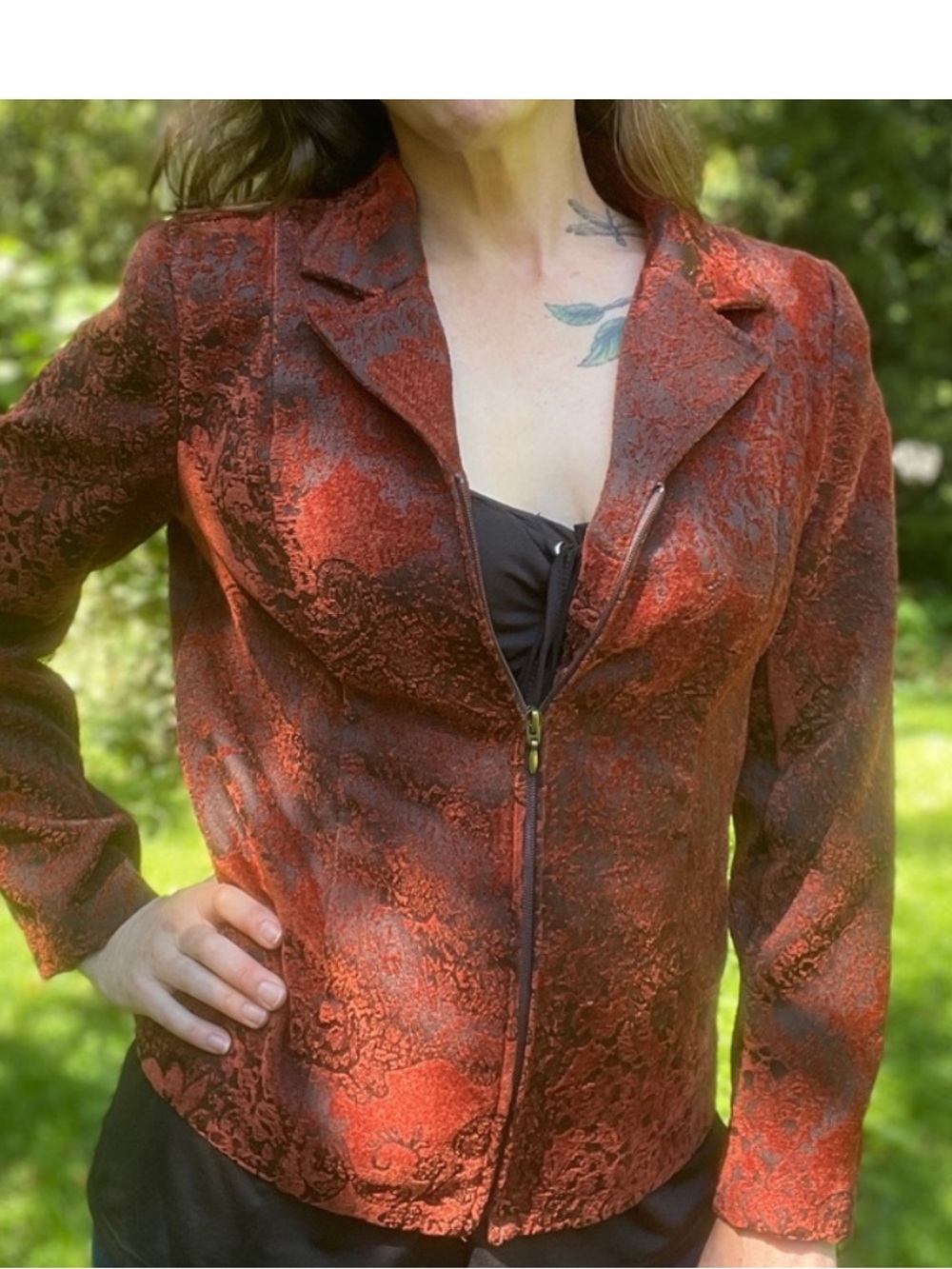 Christopher & Banks Vintage Fall Tapestry
Jacquard Zip-Up Jacket Blazer Small